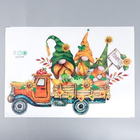 Sticking plastic interior color "Dwarf in a truck with pumpkins" 39x56 cm-1