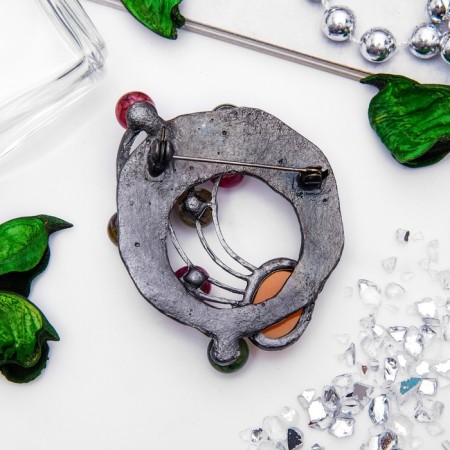 Brooch "Tourmaline branch", colored in black silver-2