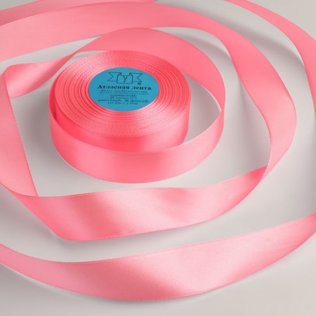 Satin ribbon, 25 mm × 33 ± 2 m, pink color No. 005