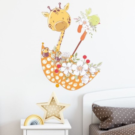 Sticker Plastic Interior Color "Girafics in an umbrella with flowers" 30x60 cm