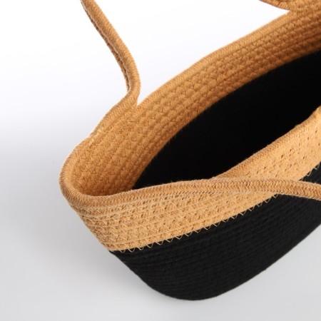 Female wicker bag without fastening, black/beige color-5