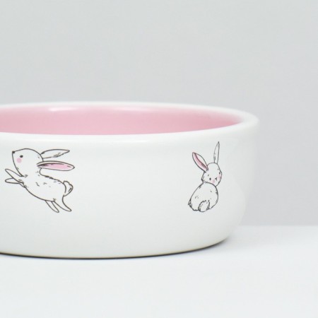 Ceramic bowl for rabbits 200 ml 10 x 3.7 cm, white-pink-5