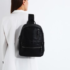 Women's backpack made of artificial leather with lightning, 2 pockets, black color