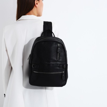 Women's backpack made of artificial leather with lightning, 2 pockets, black color