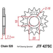 Front star, host, JTF427 for a motorcycle, steel with self -cleaning, chain 520, 12 teeth 41646