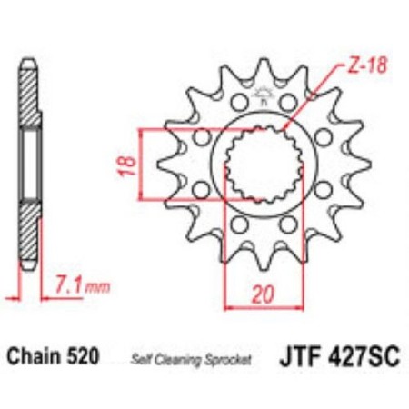 Front star, host, JTF427 for a motorcycle, steel with self -cleaning, chain 520, 12 teeth 41646