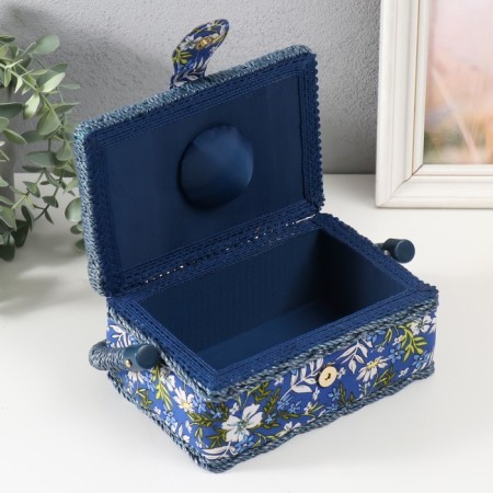 Casket for needlework "Field flowers on blue" 18x12x9.5 cm-2