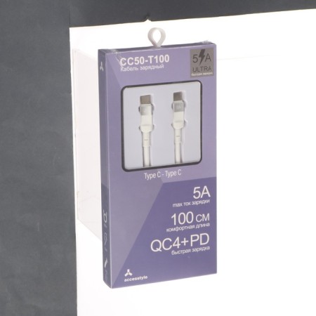 ACCESSTYLEL cable CC50-T100, Type-C-Type-C, 5 A, TPU, Fast charging, 1 m, white-1