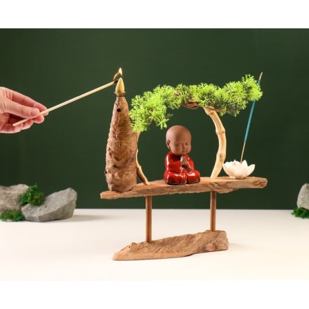 Souvenir tree, porcelain "Little Buddha in Red" with a stand for incense 35x35x9.5 cm-10