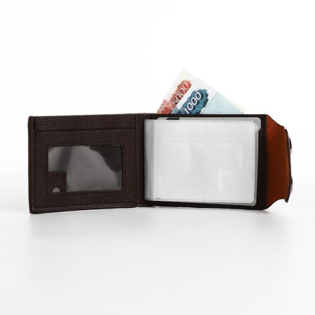 Male purse on magnets, department for bills, cards, coins, brown color-4