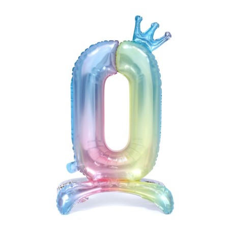 Foil ball 32 “The number 0 with the crown”, gradient, on the stand
