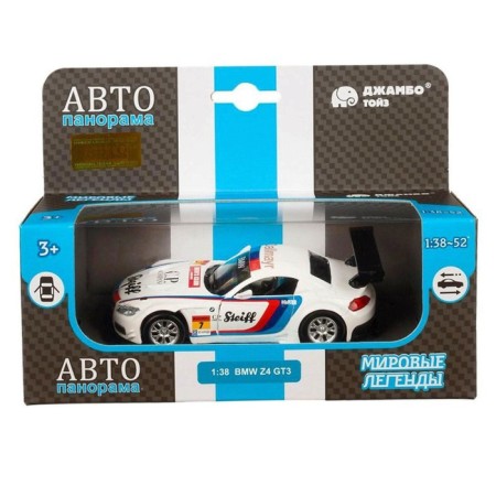 Metal machine BMW Z4 GT3 1:38, inertia, doors open, white color-1