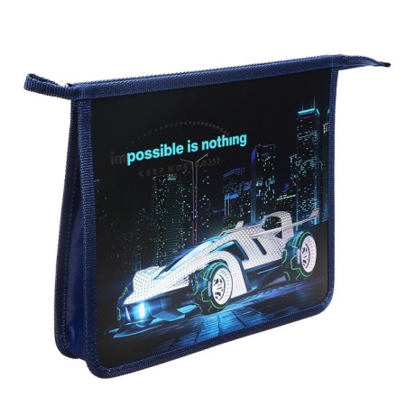 Folder for notebooks A5, 240 x 205 x 40 mm, lightning from above, plastic, PT 73-12, Silver Car (voluminous 3D-risun with metallic effect)-1