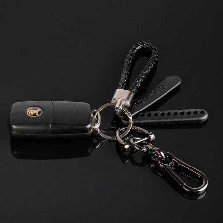 Key keychain loop with a mobile phone number, carbine, black