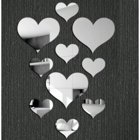Interior stickers "hearts", mirror, decor on the wall, set 10 pcs, 14 x 15, 9 x 10 cm-3