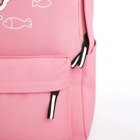 Young backpack from textiles with a zipper, waterproof, 4 pockets, pink color-5