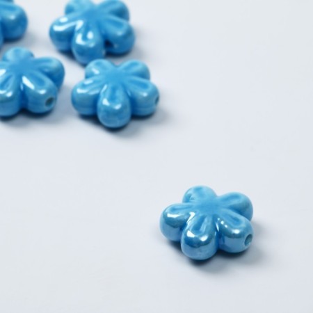 Bead ceramic "flower" five -line, 1.75 × 1.75 × 0.5cm, (set 5 pcs.), Blue color-1