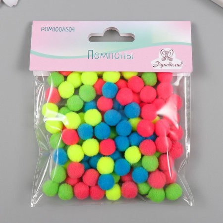 Pompons, 10 mm, 100 pcs/pack, 100% polyester, 5 colors in the assortment of 20 pcs-2