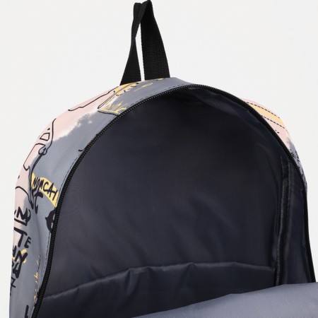 School backpack from textiles on a zipper, 5 pockets, pink/gray color-3
