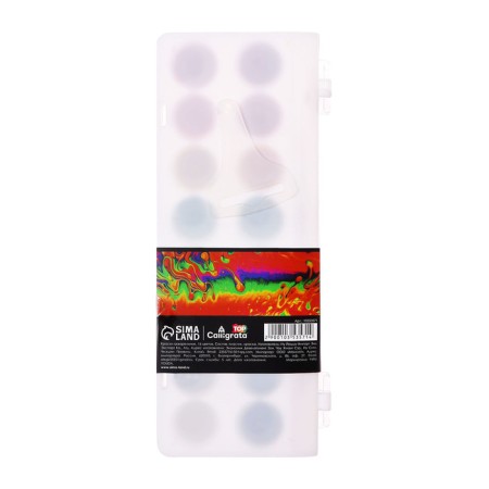 Watercolor paints 16 colors, round, dialing dials 23 mm, with a brush, plastic pencil case, calligrata top-6