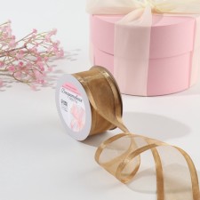 Decorative tape, nylon/satin, 40 mm, 18 ± 1 m, beige color