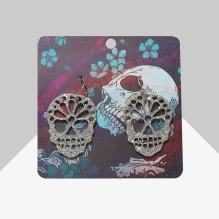Skull earrings shiny, silver color-3