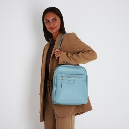 Women's backpack made of artificial leather with lightning, 3 pockets, blue color-6