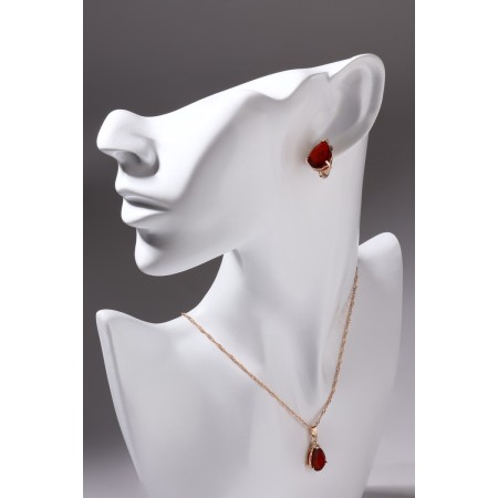 Set 2 objects: earrings, pendant "Edel" drop -driving, red color in gold, 45 cm-6