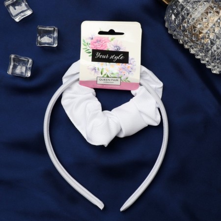 Hair set "Emilia" (elastic band, rim 1.5 cm) classic, white-1