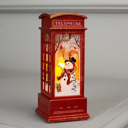 LED figure "Telephone booth with a snowman" 5.3 × 12 × 5.3 cm, plastic, batteries AG13x3, glow warm white