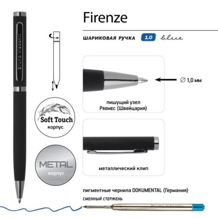SHOULD SHOP RUBLE, 1.0 mm, BrunovisConti firenze, blue rod, metal case Soft Touch Black, in case-5