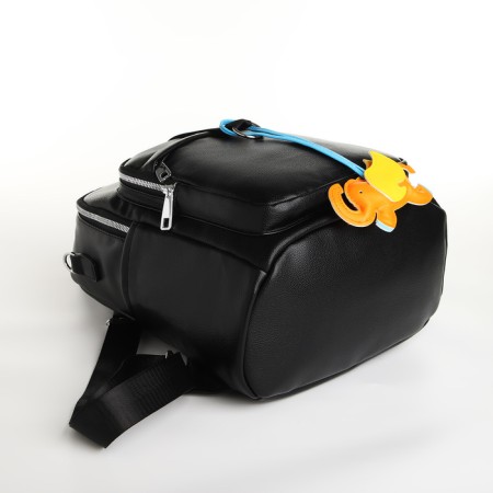 City backpack on lightning, from artificial leather, black color-4