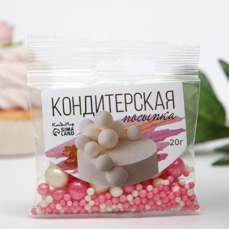 Sprinking confectionery with a soft center "Pearls", pink, silver, 20 g-1
