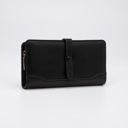 Women's wallet on the button, black color
