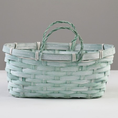 Wicker basket, d26 x 13 x 11 cm, green, bamboo-1