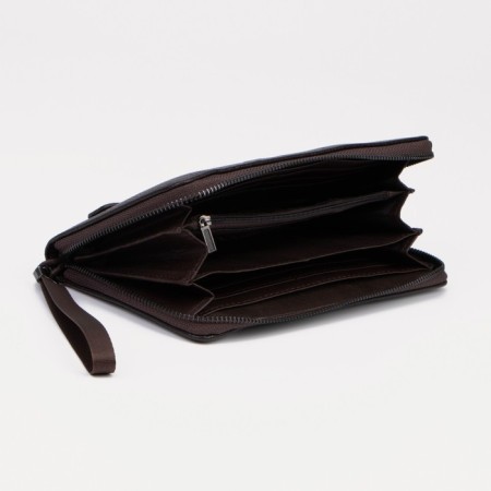 Male purse with lightning, department for bills, for cards, for coins, brown color-2