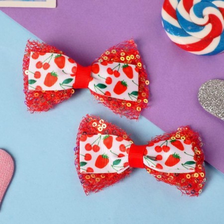 Hair clamp "Bow Christin" (set 2 pcs) berries, 4.5 cm, red