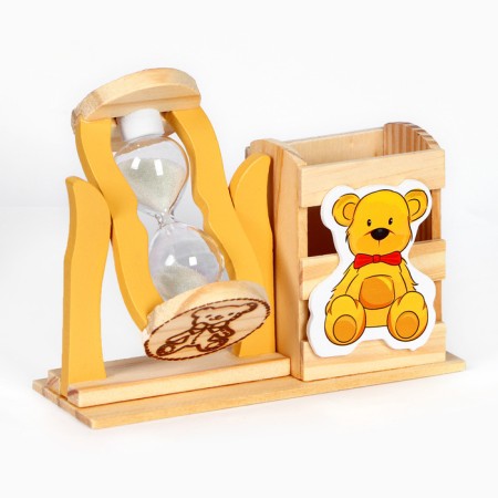 Sanding clock "Bear", with an organizer for the office, 13.5 x 13.5 x 10 cm-2