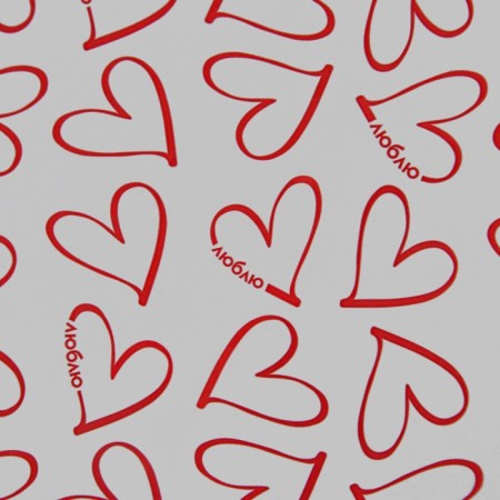Flower film Packing Glossy Transparent "Hearts", red, 0.6 x 10 m-2