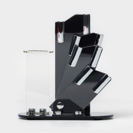 Kitchen kit on the stand “bend”, 5 items: 4 knife, 7.5 cm, 10 cm, 13 cm, 15 cm, vegetable facial, blue color-9