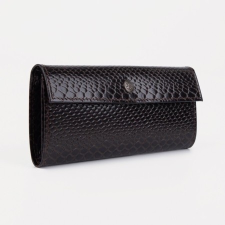Women's wallet on the button, the color is dark brown