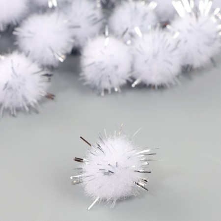 A set of parts for the decor "Bombs with a shine" set 100 pcs., Size 1 pcs: 1 cm, white-silver color-3