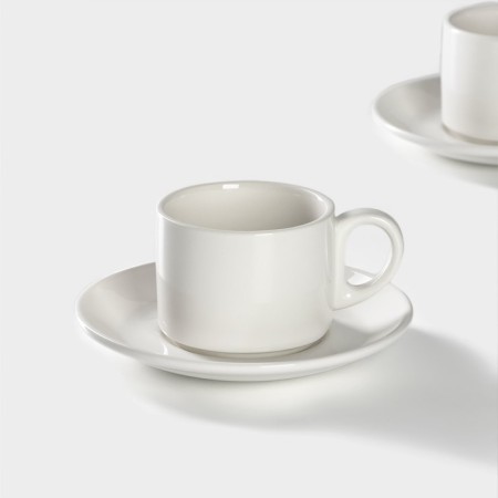 Set of Porcelain Magistro Basic Bistro, 4 objects: 2 cups 200 ml, 2 saucers d = 15 cm, white color-3