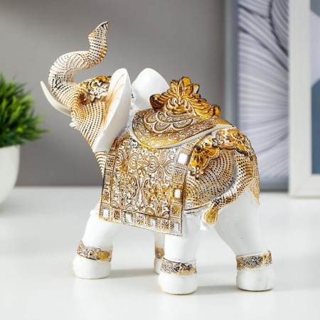 Souvenir Polystone Casket "White Elephant with a blanket from the Arab carpet" 17.5x17.5x6.3 cm-2