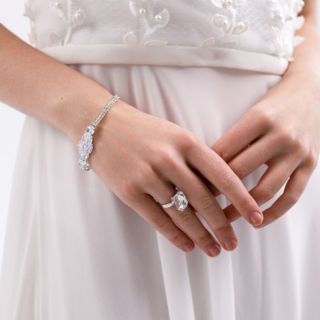 Ring "Classic" rectangle, white color in silver, dimensionless-3