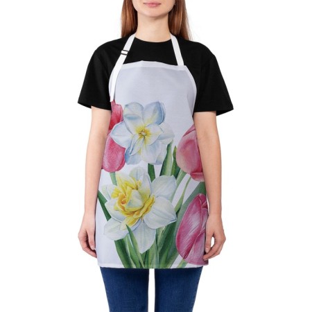 Apron kitchen with a photo print "Spring bouquet", adjustable, size OS