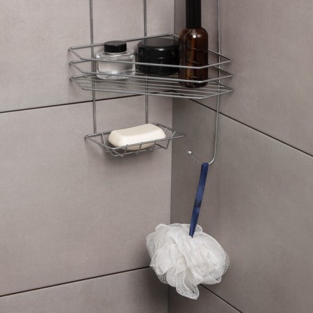 Corner shelf with soap and hanger 2-tier, 25.5 × 42.5 cm, chromium color-2