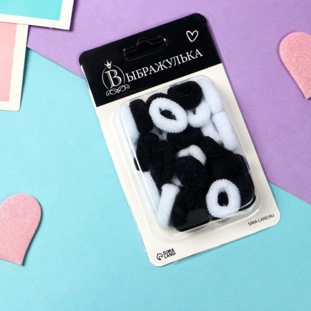 Hair elastic band "Mahrushka" (set of 30 pcs) classic, 2 cm, black white