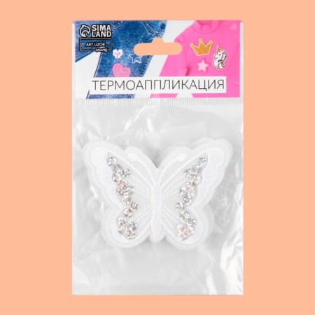 Thermal appliance "butterfly", with sequins, 5 × 6.5 cm, white color-3