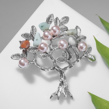 Brooch "Wood" with fruits, colored in black silver